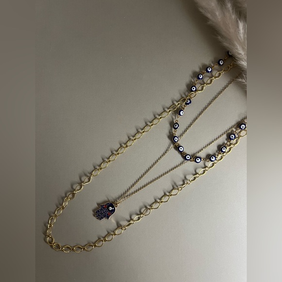Gold Stylish Evil Eye Necklace Set - Trendy Boho Chic Layered Necklace - Picture 13 of 16